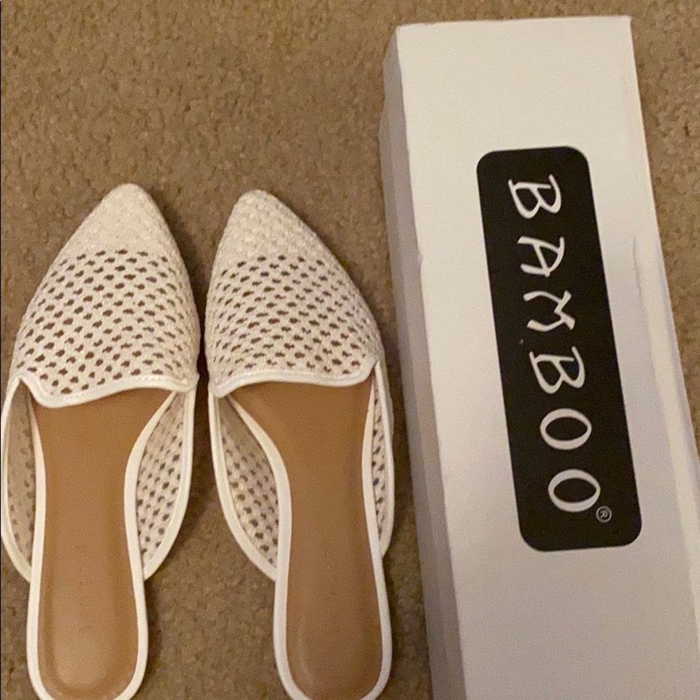 Open weave loafer mules white